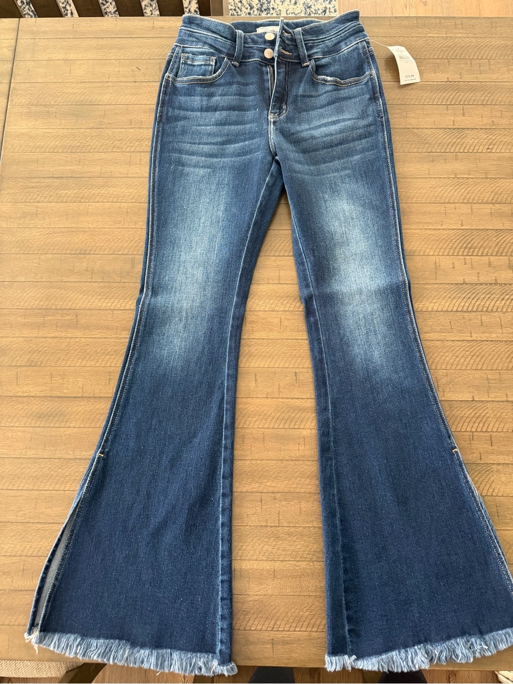 KanCan Dark Blue High Rise Frayed Flare Jeans